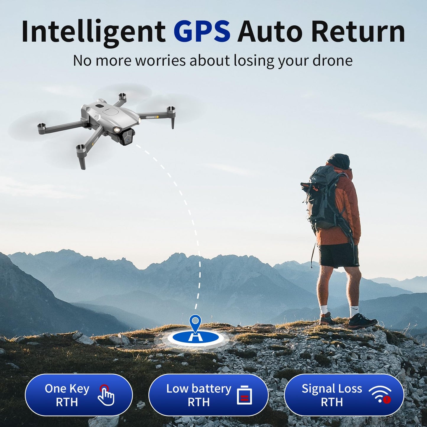 Dwi Dowellin GPS Drone with Camera for Adults,2K HD RC Plegable Drones with Auto Return,Follow Me and Lightweight,2 PCS Batteries for Long Flight Time,Easy Fly Quadcopter for Kids & Beginners