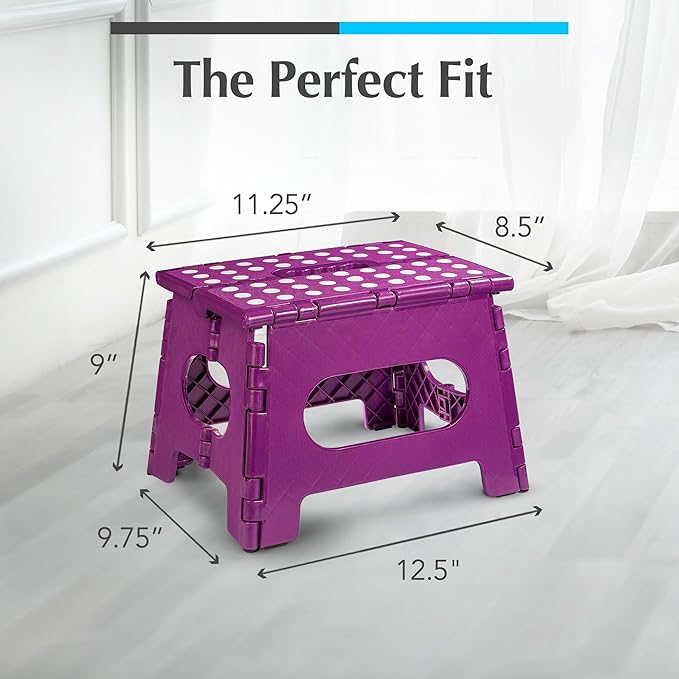 Handy Laundry Folding Lightweight Step Stool - Sturdy Enough to Support Adults and Safe Enough for Kids - Opens Easy with One Flip - Great for Kitchen, Bathroom or Bedroom (Purple - 9 Inch)