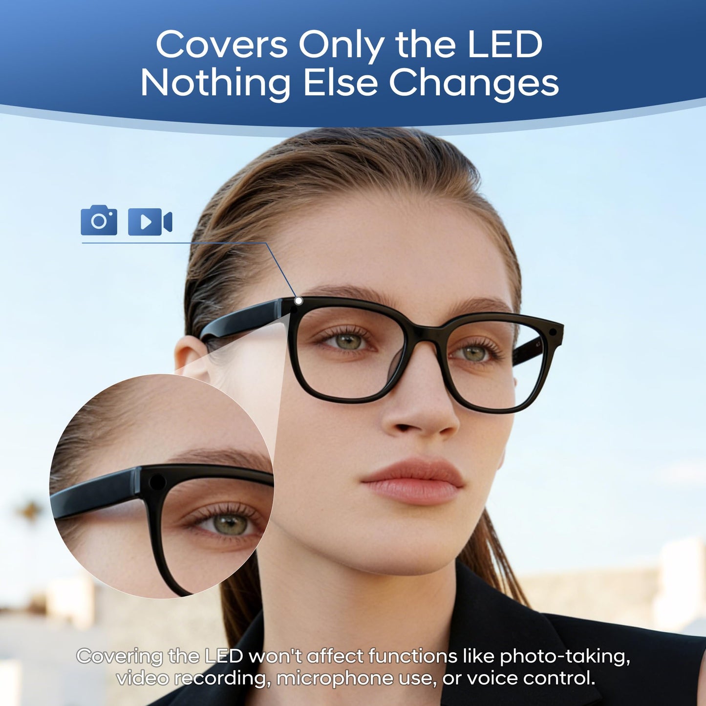 Precision LED Light Protect Stickers for Ray-Ban Meta Wayfarer, Skyler & Headliner (Gen 2) & Oakley Meta HSTN Smart Glasses Accessories, Removable Low-Tack Decorative Camera Light Covers Clear