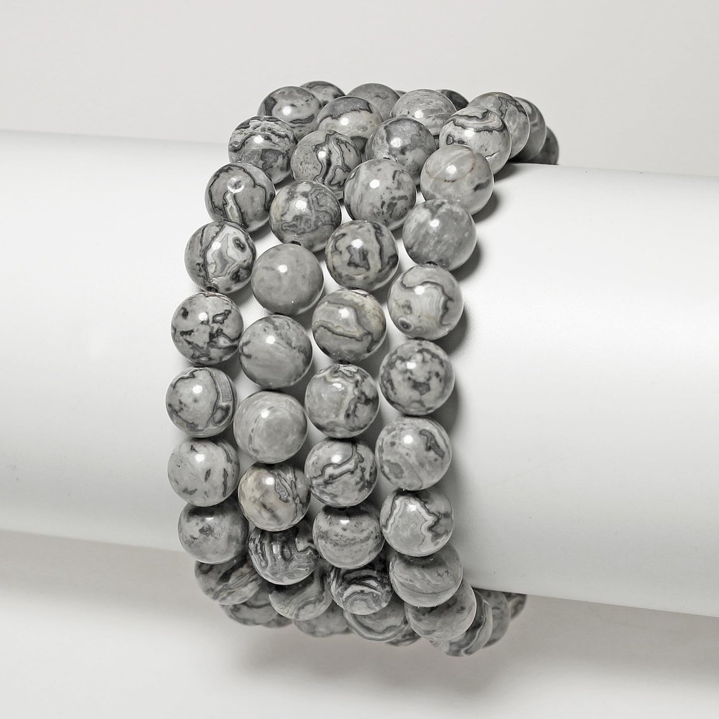 MJDCB AAA Natural Map Stone Beads Gray Picasso Stone Beads for DIY Bracelet Making 15" (10mm)