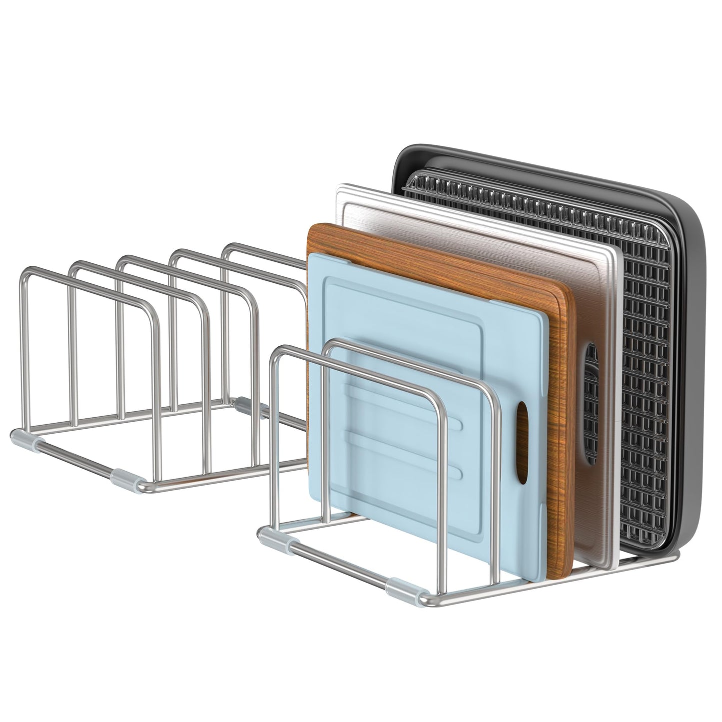 LAEMYFYRE Cutting Board Holder Stand, Chopping Board Organizer Rack with 304 Stainless Steel, Cookie Sheet Storage Organizer, 1.0 & 1.2 Inch Wide Slots (2 Pack)