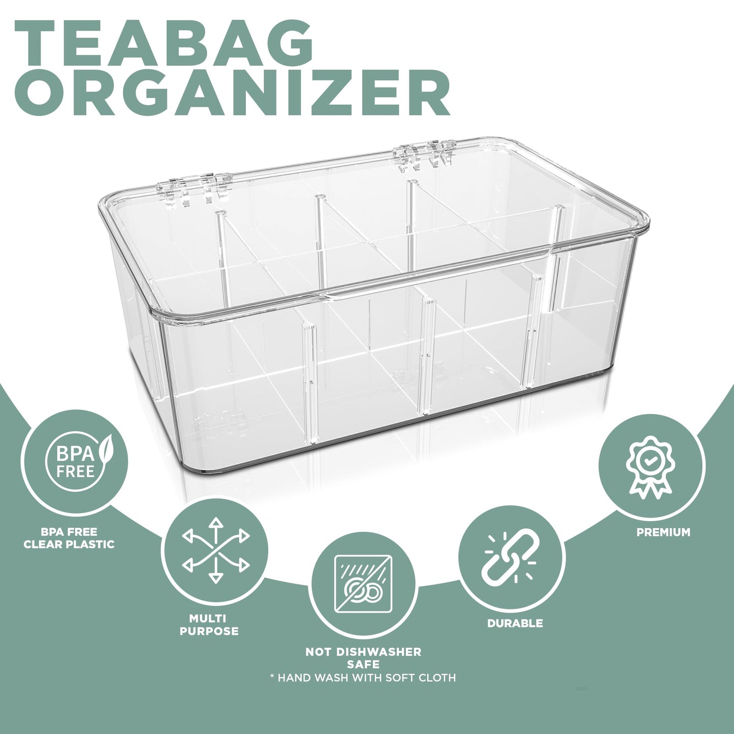 Utopia Home - Tea Bag Organizer With Lids, Clear Pantry Storage Box - (3 Pack) Stackable Partition Organizers or Holder With Lids For Drawers, Countertops, Fridge, Kitchen, Snack & Spice Organization