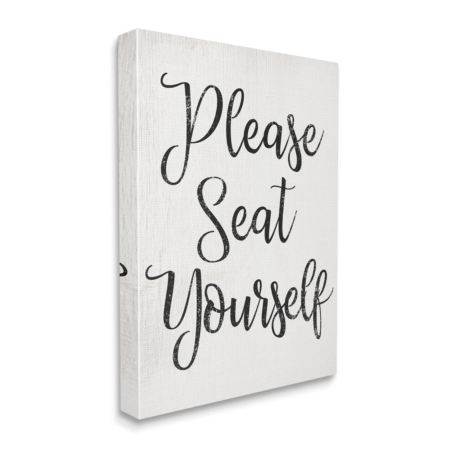 Stupell Industries 'Black and White Textured Wood Look Please Seat Yourself Script Typography', Canvas Art, 16 x 20 Inches, Easy to Hang and Sturdy, Made in USA, by Lil' Rue