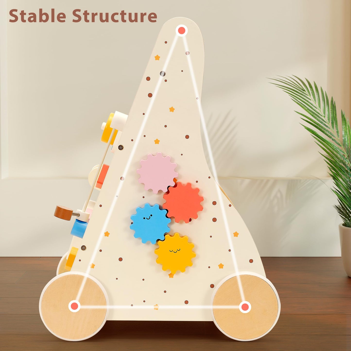 Pillowhale Wooden Baby Walker for Toddlers Learning to Walk, Push Walker Toy with Montessori Activity Center & Adjustable Brake, 12M+ (Spring Bird)