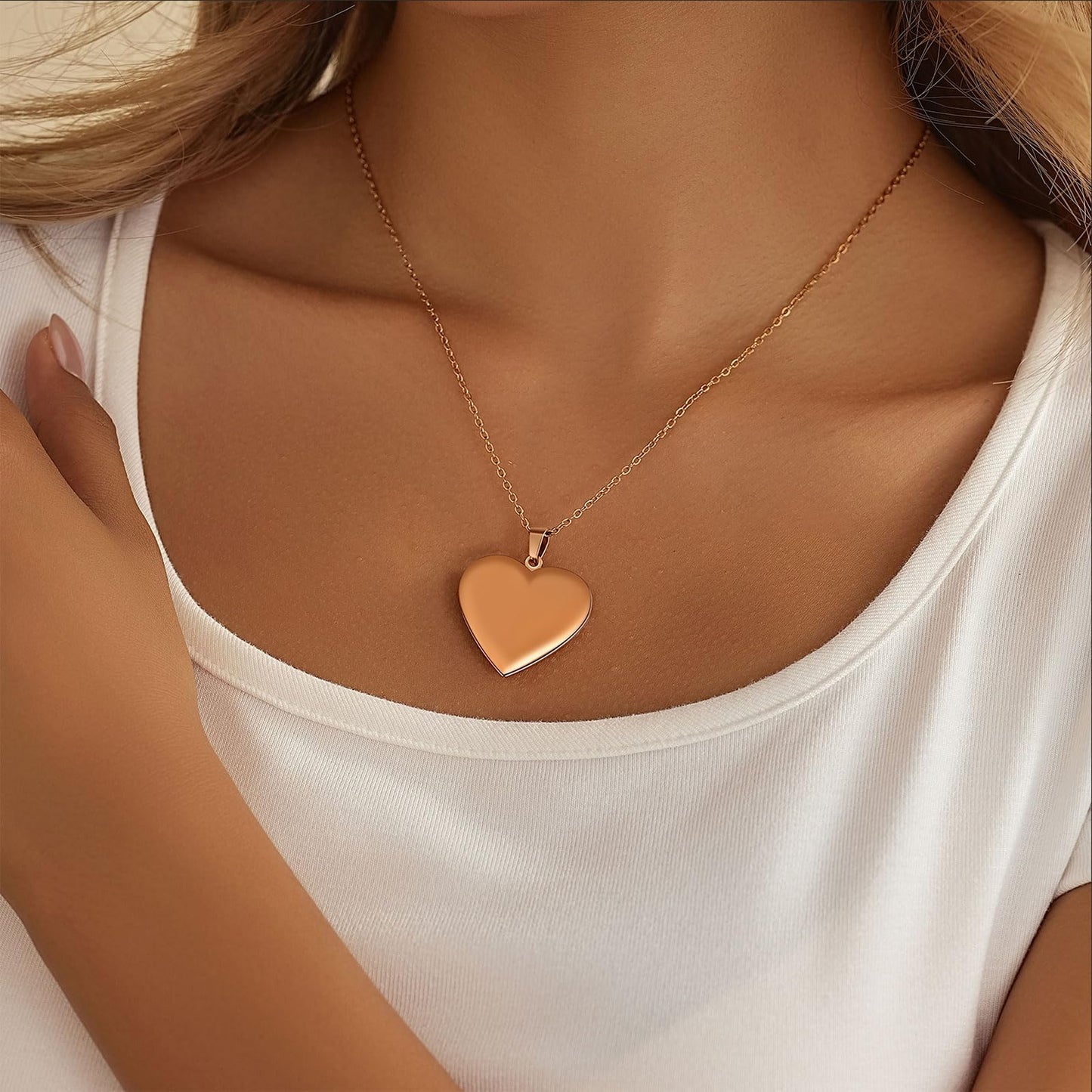 PHOCKSIN Rose Gold Glossy Lockets Personalized Heart Locket Necklace for Women Customized Lockets with Picture Text & Symbols for Women