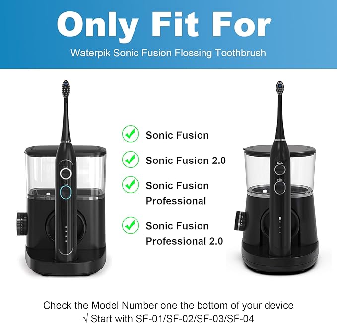 Replacement Brush Heads for WaterPik Sonic-Fusion 2.0 Flossing Toothbrush (SF-03/SF-04) and Sonic-Fusion Flossing Toothbrush (SF-01/SF-02),5 Count Black with Covers