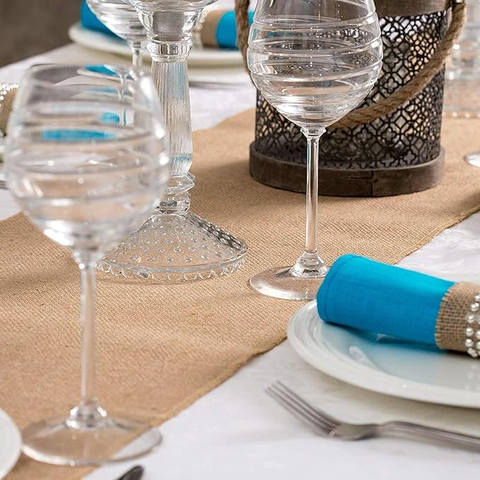 6 Pack Natural Burlap Table Runners (12 x 108 Inch) | Rustic Jute Table Runners for Wedding, Farmhouse, Thanksgiving, Coffee Table Decor Cover, Fall Décor & Parties
