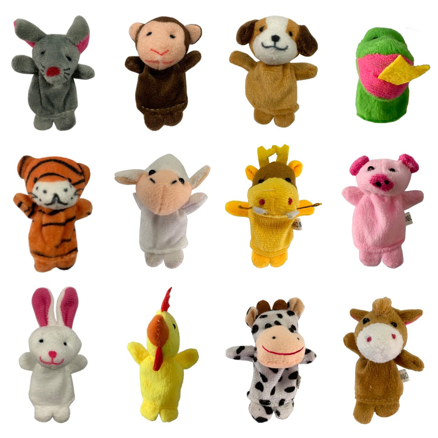 JIALWEN 12 Pack Animal Soft Plush Finger Puppet Kids Theme Gifts Greeting Cards School Classroom Exchange Game Prizes Party Favors