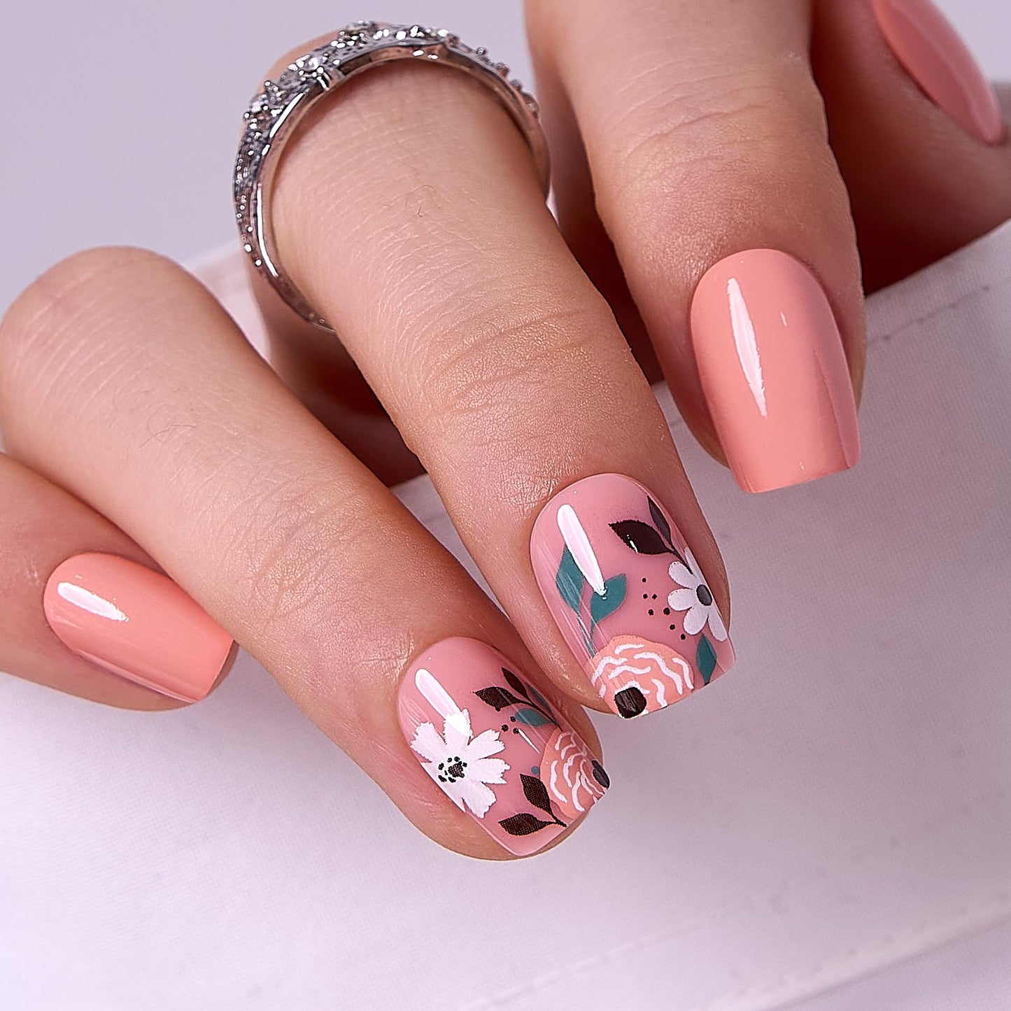 Curvlife Press On Nails - Reusable Acrylic False Nails Kit with Glue, Tabs, File - Full Cover Design (Red-Orange, 30pcs)
