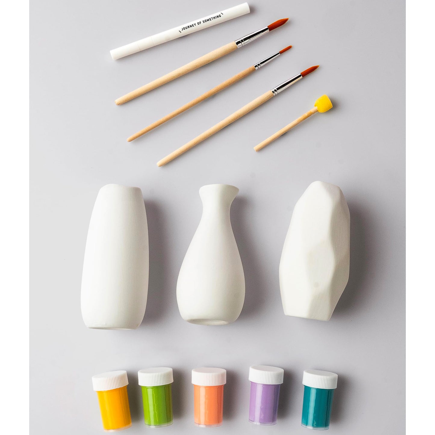 Journey of Something: Paint Your Own Vases - DIY Painting Kit, 3 White Ceramic Vases, Acrylics-Brushes-Pen-Leaflet, Art Kit, Adults Craft Activity