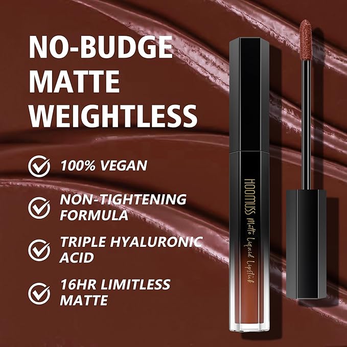 Dark Brown Lipstick Long Lasting, Matte Liquid Lipsticks for Women Non Transfer Smudgeproof Smooth and Easy to Appy Cruelty Free Lip Color, M50 Chocolate