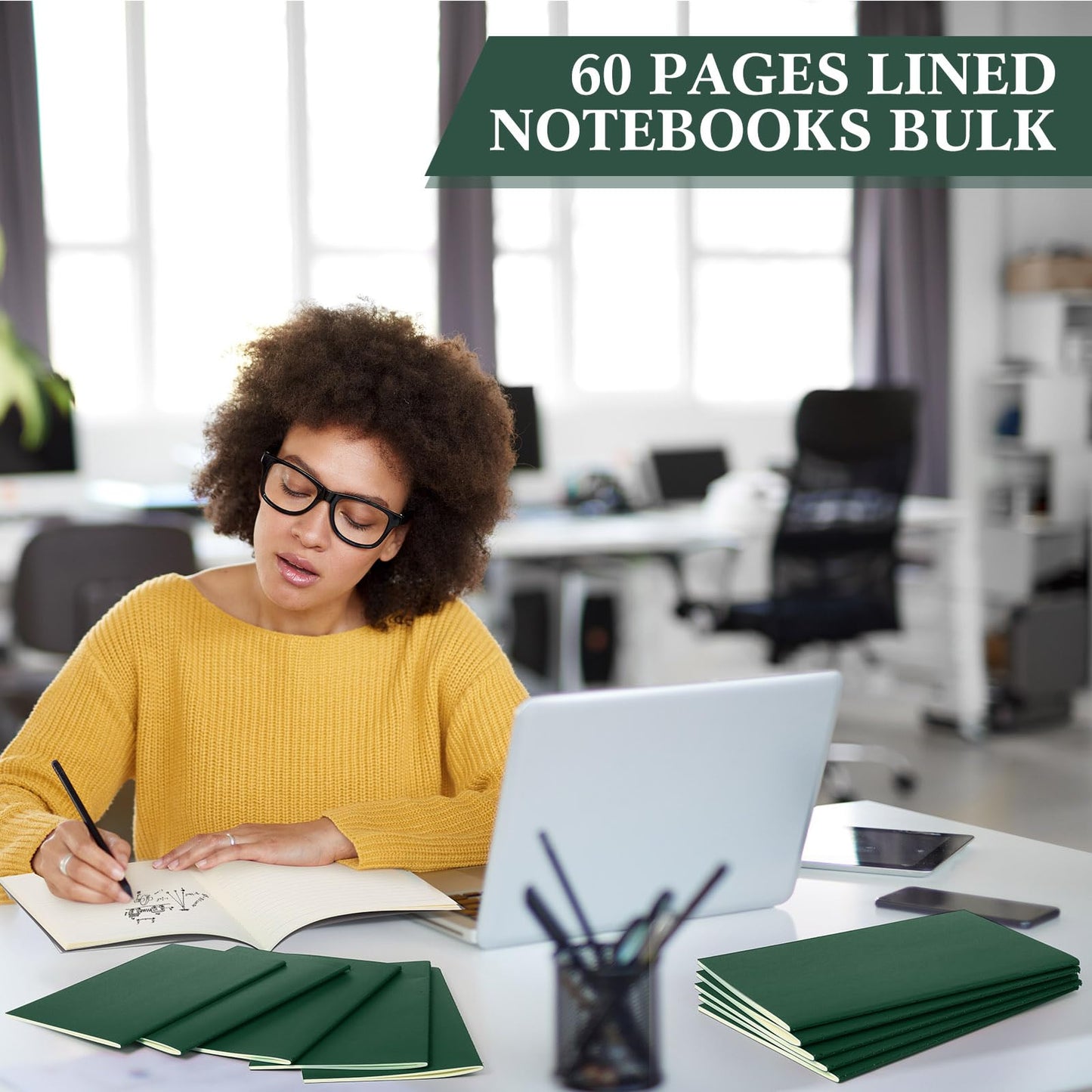 Mimorou 100 Pcs Journals Notebooks Bulk - Kraft Softcover A5 Small Notebooks 5.5 Inch x 8.3 Inch Notepads with 60 Page 30 Sheet for Writing Sketch Travel Office Supplies(Green,Lined)