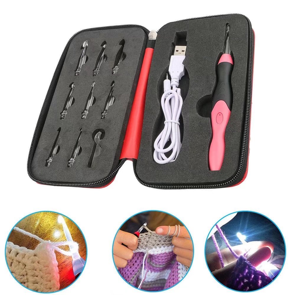 Light Up Crochet Hook Set, 9 Sizes 2.5mm-6.5mm Interchangeable Crochet Hooks with Light, Rechargeable Ergonomic Crochet Kit for Beginners & Adults, DIY Craft Supplies