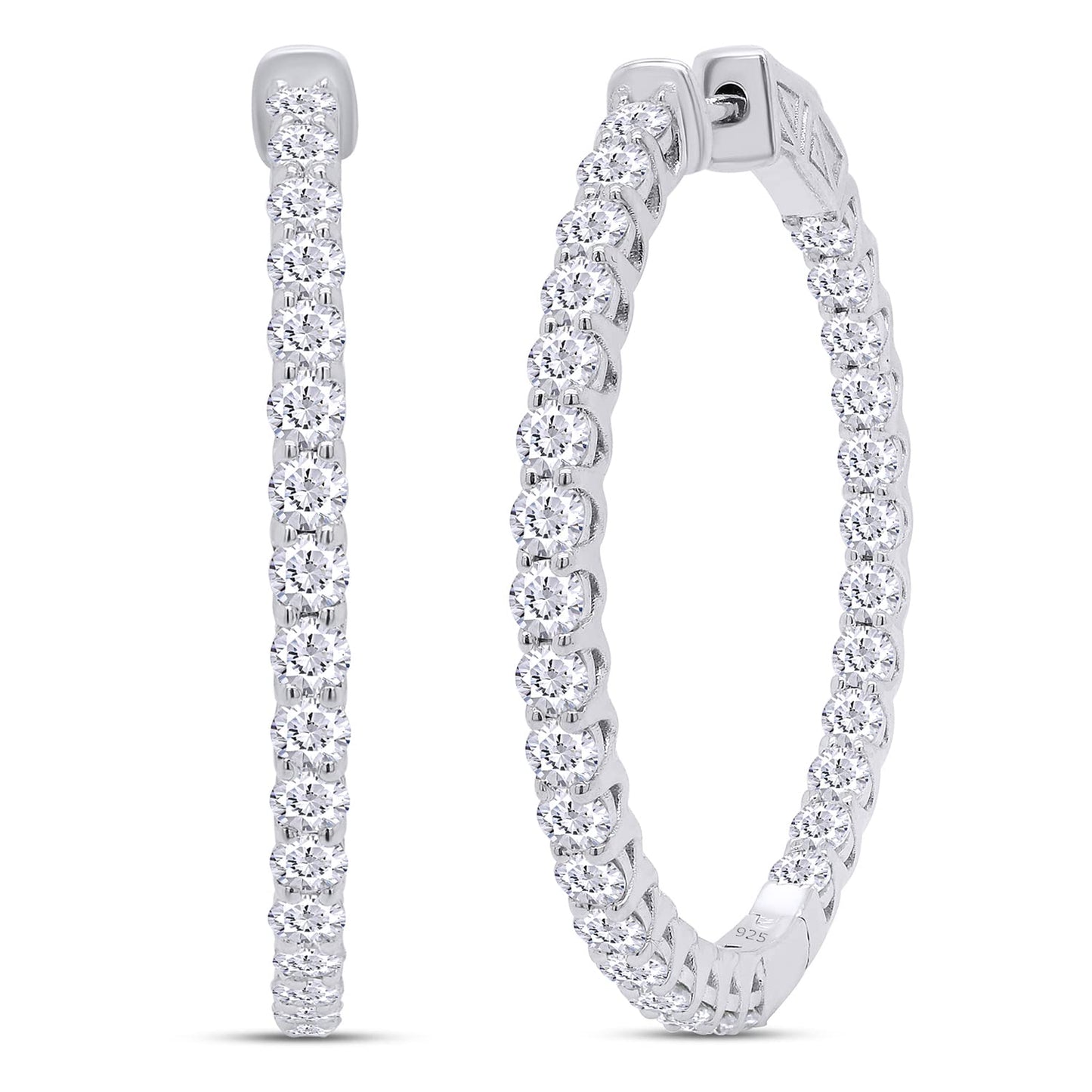 Inside Out Hoop Earrings for Women Round Lab Created Moissanite or Lab Grown Diamond Hoops in 14k White Gold Plated 925 Sterling Silver Fine Jewelry