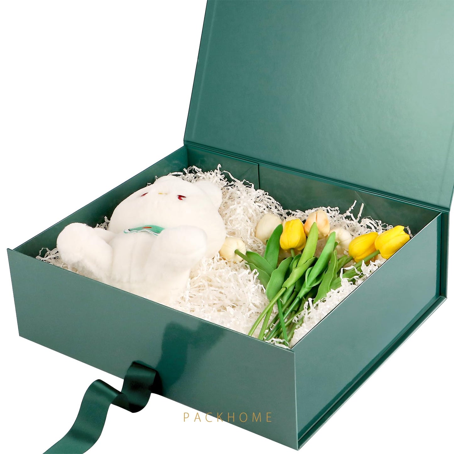 PACKHOME 17x14.5x5.5 Inches, 3 Extra Large Gift Boxes with Lids, Magnetic Closure Boxes with Ribbon for Clothes and Large Gifts (Glossy Green)