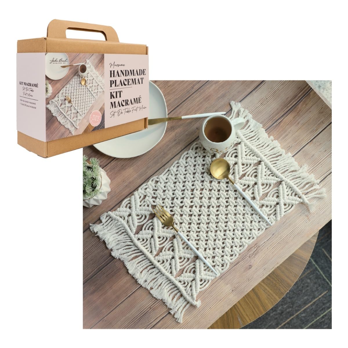 John Bead 2pcs DIY Kit Multicolor Macrame Handmade Placemat for DIY Arts and Crafts Making