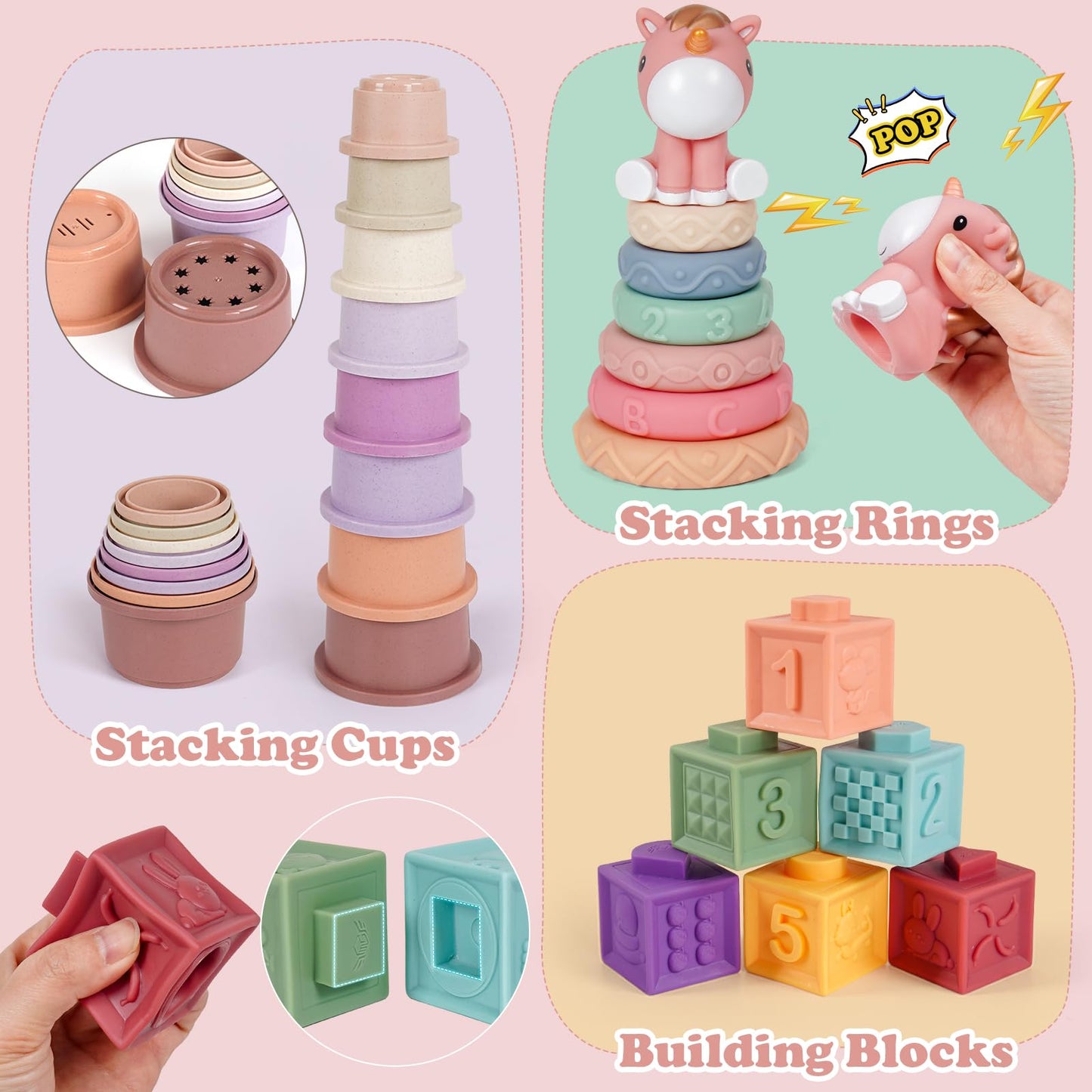 FUNWEGOT Montessori Baby Toys for Infants 6-18 Months Toddler 6–12 Months Shape Sorter Sorting Stacking Toy Sensory Learning Set with Stacking Rings for Babies Birthday Gift