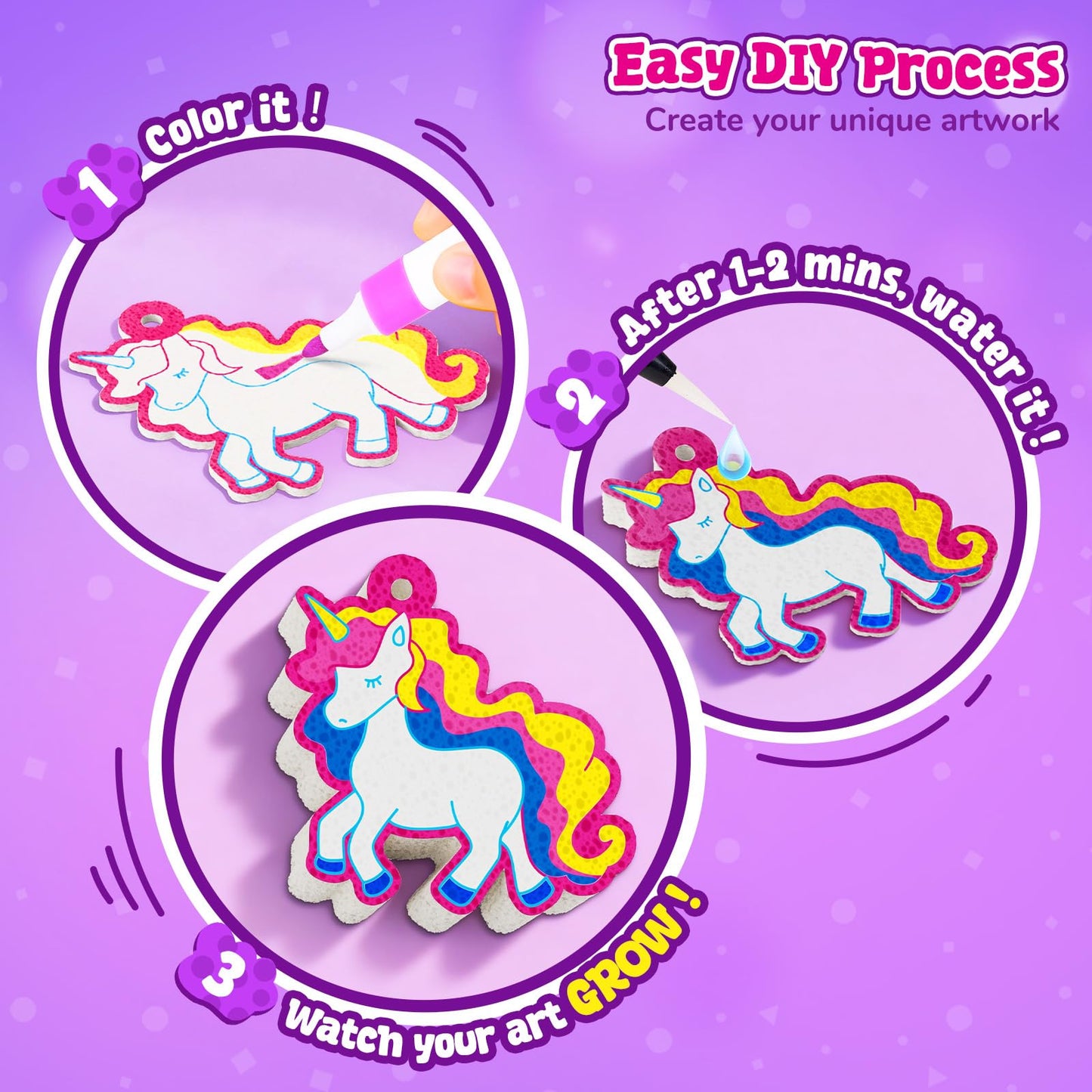 JoyCat Art Kit- 3D DIY Foam Texture Painting Kit, Unicorn & Princess Magic Puffy Paint Kit, Easter Basket Stuffers, Craft Kits for Kids, Creative Gift for Girls & Boys Ages 4, 5, 6, 7, 8, 9, 10