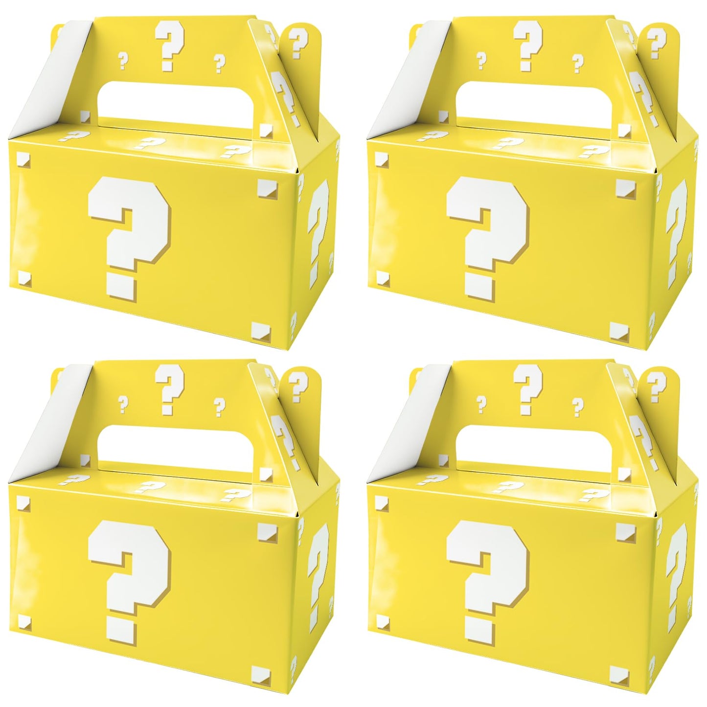 12 Pack Pixel Video Game Question Mark Birthday Party Candy Boxes, Yellow Surprise Gift Boxes with Handles for Adults, Boys & Girls, Ideal for Pixel Mining World Theme Party Favors and Decorations