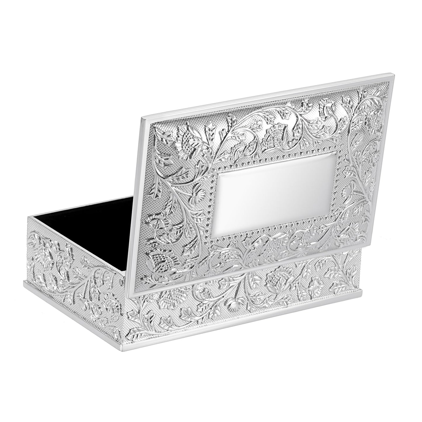 Hipiwe Rectangular Silver Jewelry Box Small Trinket Storage Box Deluxe Treasure Chest Case Earring Ring Necklace Organizer Decorative Keepsake Box Christmas Gift for Women