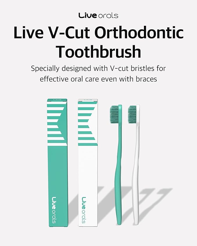 V-Cut Orthodontic Toothbrush (White) – Pack of 6, Medium Bristles, Ergonomic Manual Toothbrush for Adults