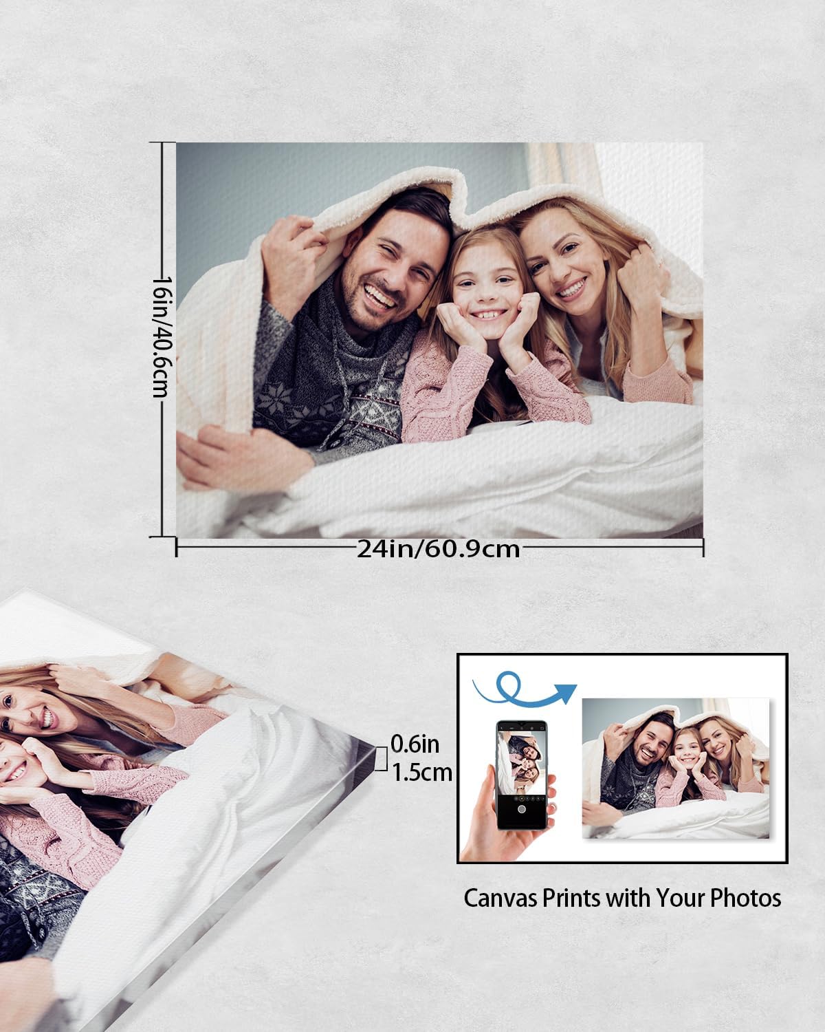 AbcCustomize Canvas Prints with Your Photos, Personalized Photo To Canvas Print for Bedroom, Living Room, Farmhouse Office Decor,Custom Canvas Wall Art for Gifts & Keepsakes, Ready to Hang