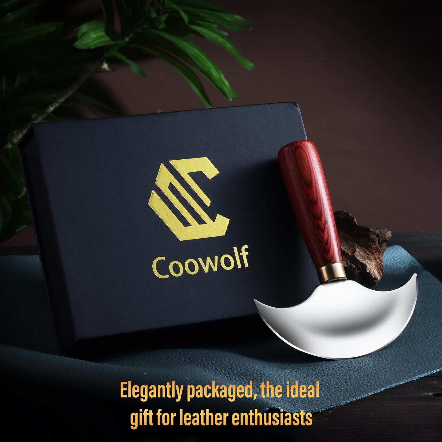 Coowolf Leather Knife with Wooden Handle, Leather Working Tools for Cutting Skiving and Trimming
