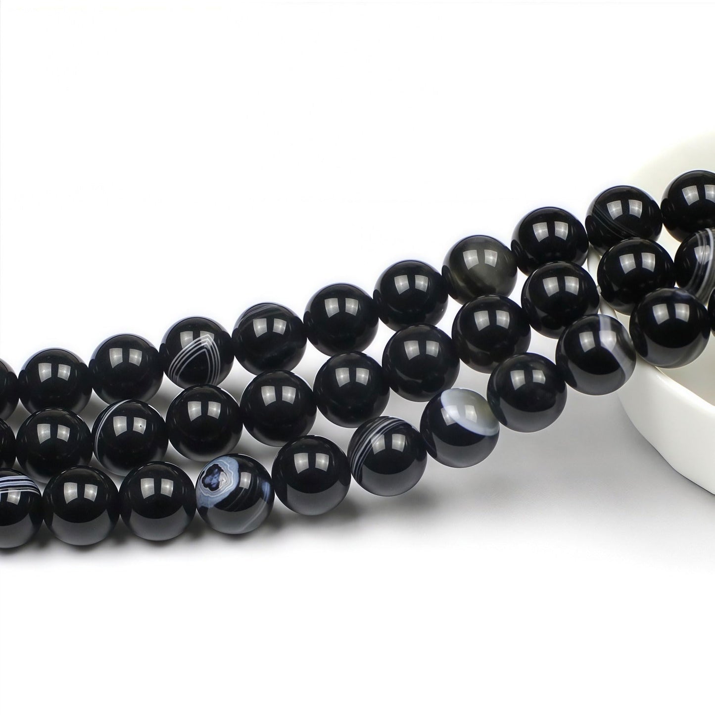 MJDCB Natural Black Striped Agate Round Loose Beads for Jewelry Making DIY Bracelet Necklace (10mm)