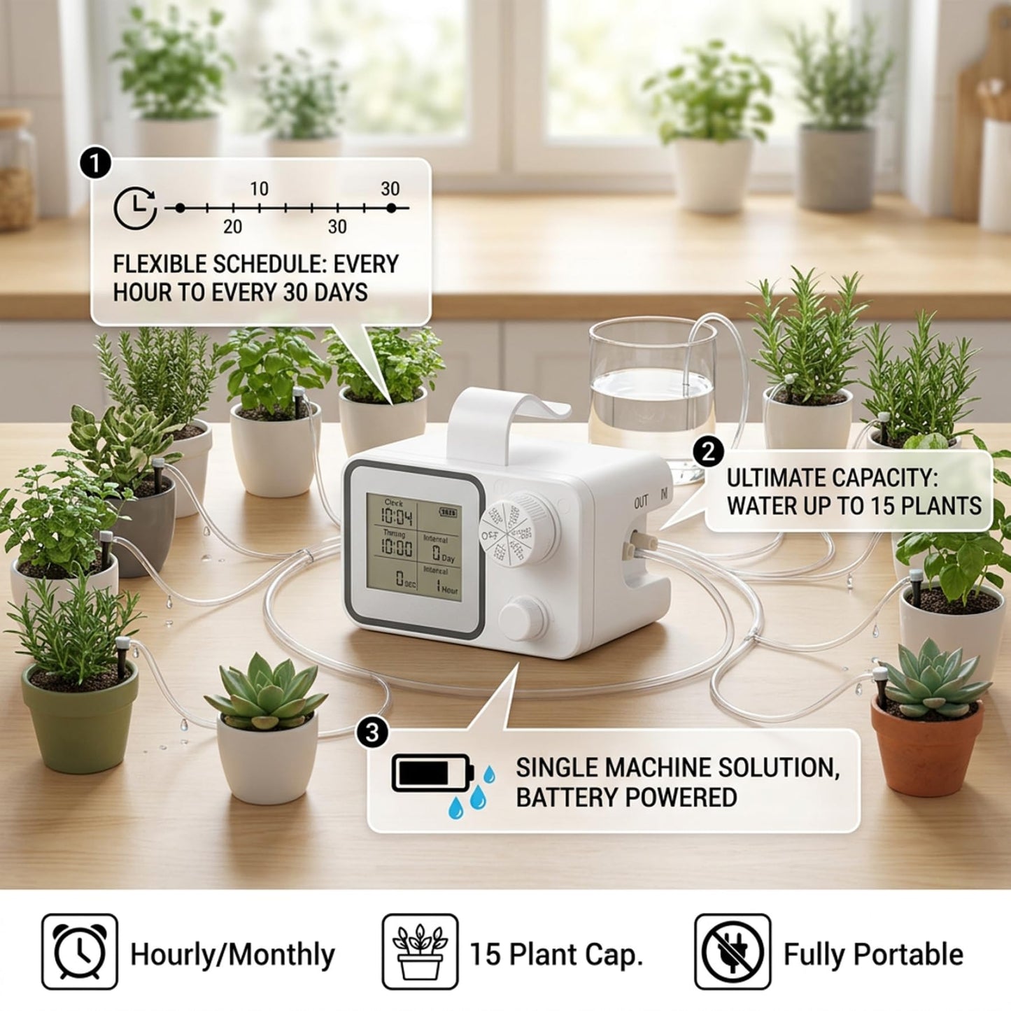 Automatic Watering System Programmable Plant Watering Devices with LCD Display Ideal for Indoor Houseplants Smart Drip Irrigation Kit Supports Up to 15 Plants
