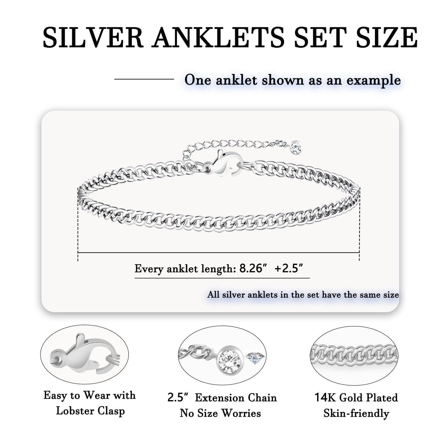 17KM 18PCS Silver Ankle Bracelets for Women, Boho Shell Bead Cuban Link Chain Waterproof Silver Anklets Set, Adjustable Layered Anklets for Women Beach Jewelry Gift