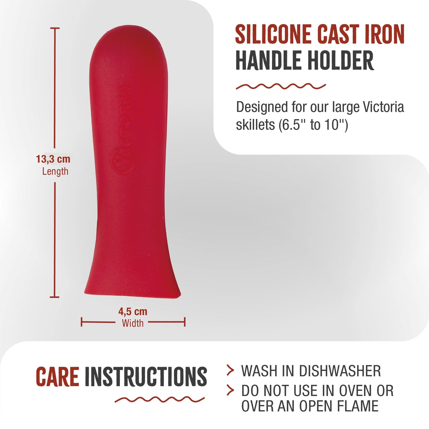 Victoria Silicone Handle Cover, Custom-Made Handle Sleeve for 6.5 and 8 Inch Victoria Cast Iron Skillets, Small, Red