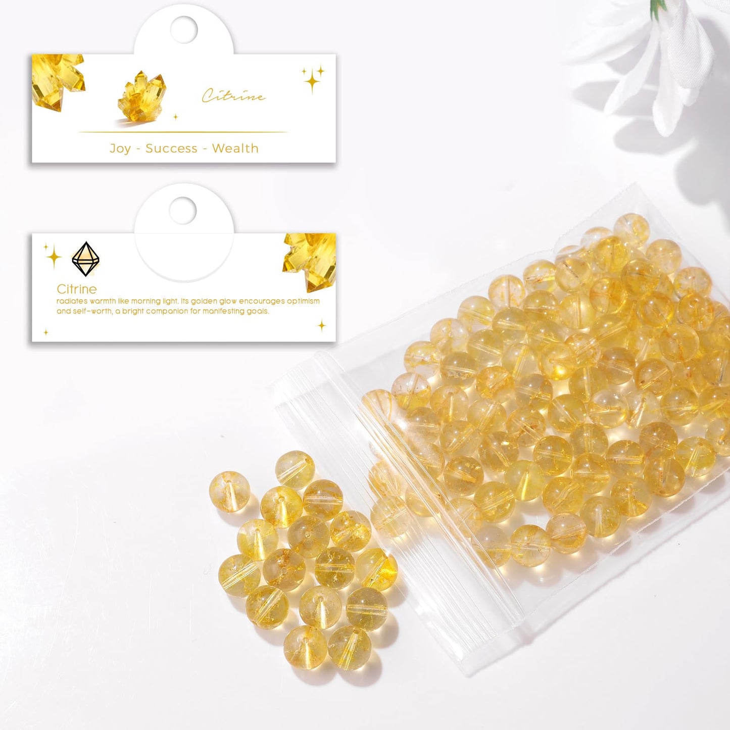 Raicegs 100pcs 8mm Citrine Beads Natural Gemstone Beads Round Loose Beads for Jewelry Making DIY Bracelets Necklace
