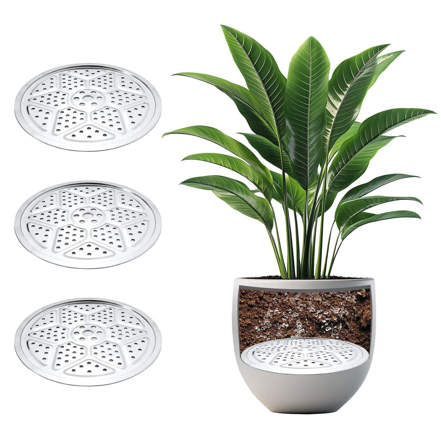 3PCS Round Planter Inserts for Large Tall Pots, 15.7" Stainless Steel Flower Pot Lift Insert Portable Planter Accessories Circular Plant Riser for Inside Pots with Drainage Hole, Use Less Potting Soil