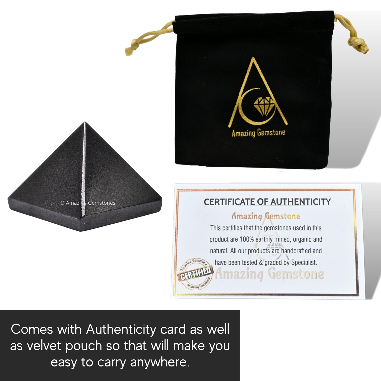 Amazing Gemstone Black Agate Pyramid Crystal Healing Stones - 1" Great Pyramid Figurine of Natural Stone Pyramid for Meditation, Reiki, Chakra Balancing and Crystal Pyramids Grid