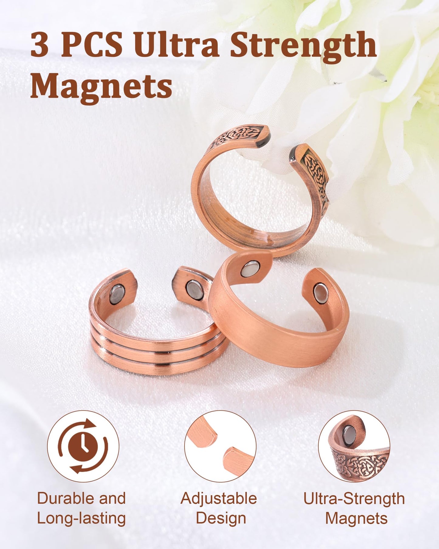 BioMag 3Pcs Lymphatic Drainage Copper Ring for Men Women, 99.99% Pure Copper Magnetic Rings, Jewelry Box