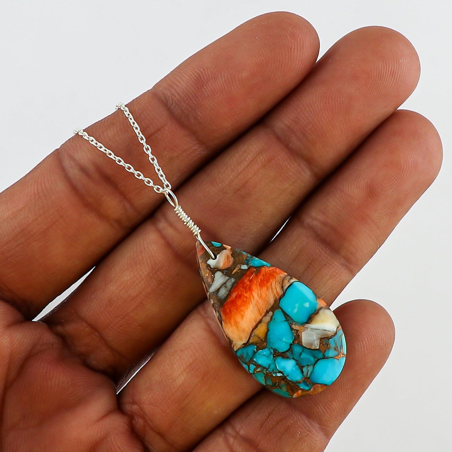 Yashee Natural Turquoise Pear Shape Crystals Pendant Necklace, Chakra Energy Healing Gemstone, Real Crystal, Top Grade, Beautiful Women Simple Jewelry, Dainty Silver Plated Jewelry 18 inch