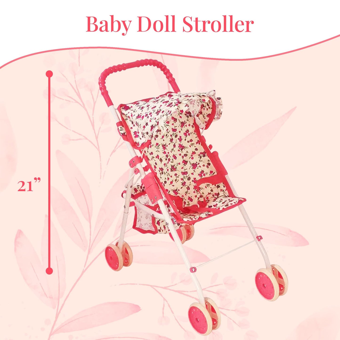 Deluxe Baby Doll Stroller and Crib Furniture Playset, Multi Baby Doll Accessories Set for 18" Dolls, Includes Doll Stroller Swing and Doll Bed Pretend Play for All Dolls - Floral