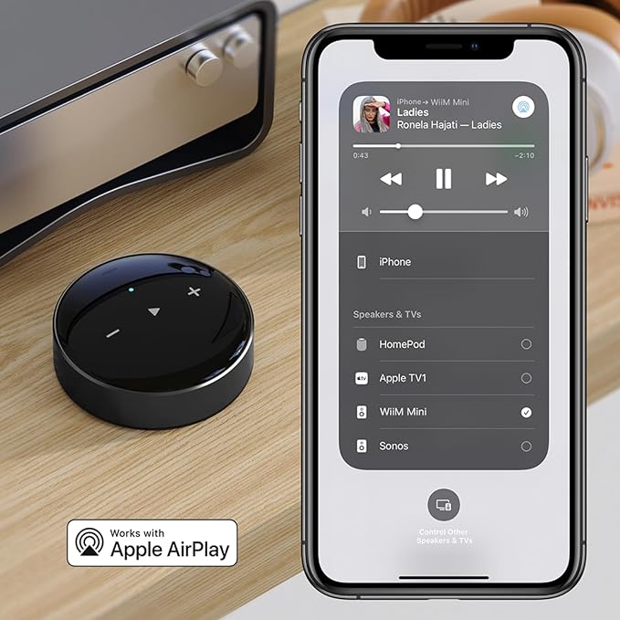 WiiM Mini AirPlay 2 Wireless Audio Streamer, Multiroom Stereo, Preamplifier, Works with Alexa and Siri Voice Assistants, Stream Hi-Res Audio from Amazon Music, Tidal and More