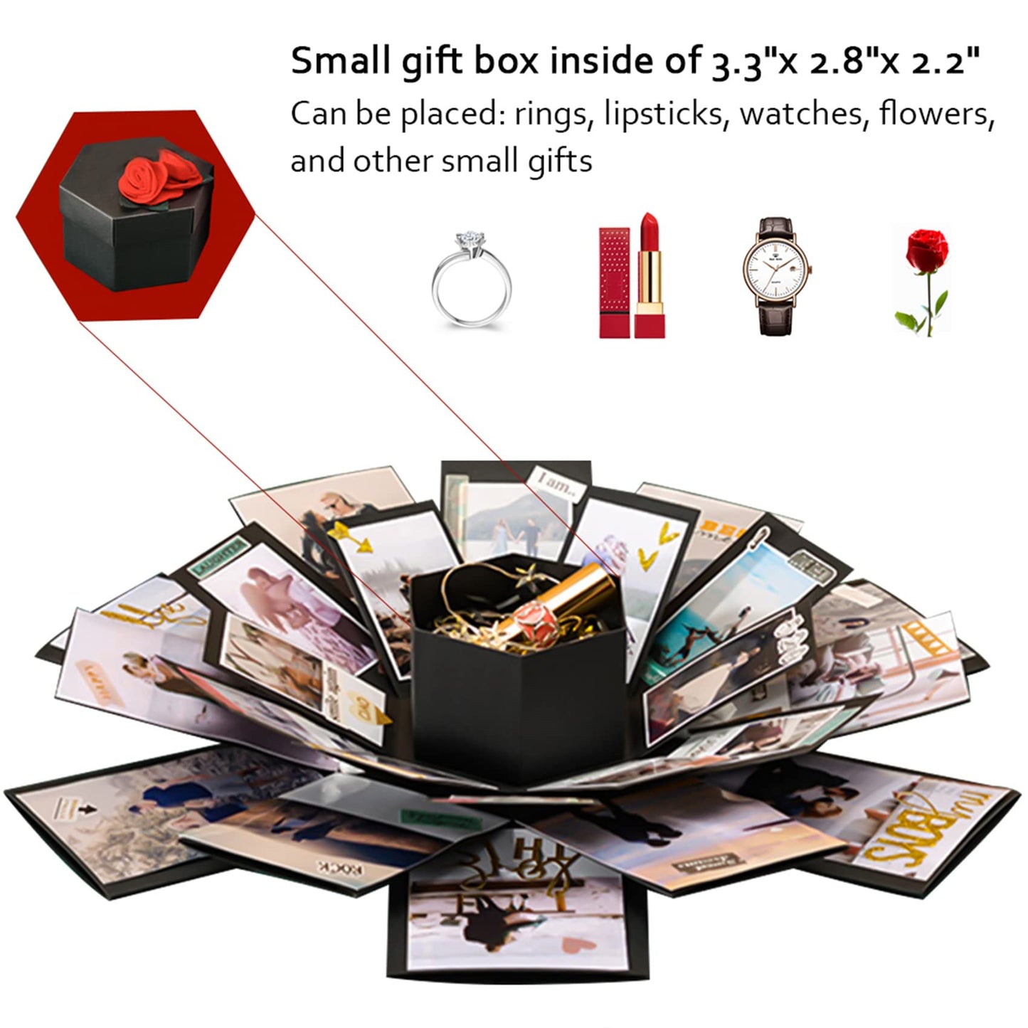 Vienrose Explosion Gift Box Set Surprise Gift Photo Box Creative DIY Scrapbooking Picture Album Accessories Couple Gifts for Birthday Proposals Valentine's Day 01Black Unassembled