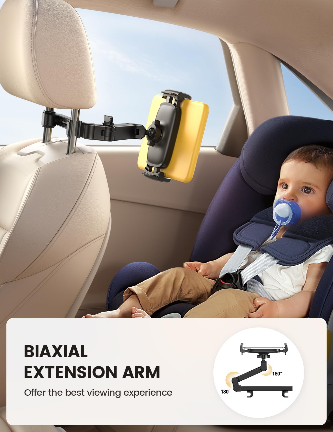 Lamicall Car Headrest Tablet Holder - [3 in 1 Extension Arm] Adjustable Tablet Car Mount for Back Seat, Gifts Road Trip Essentials for Kids, for 4.7-11" Devices, iPad Pro, Galaxy, Fire, Mother's Day