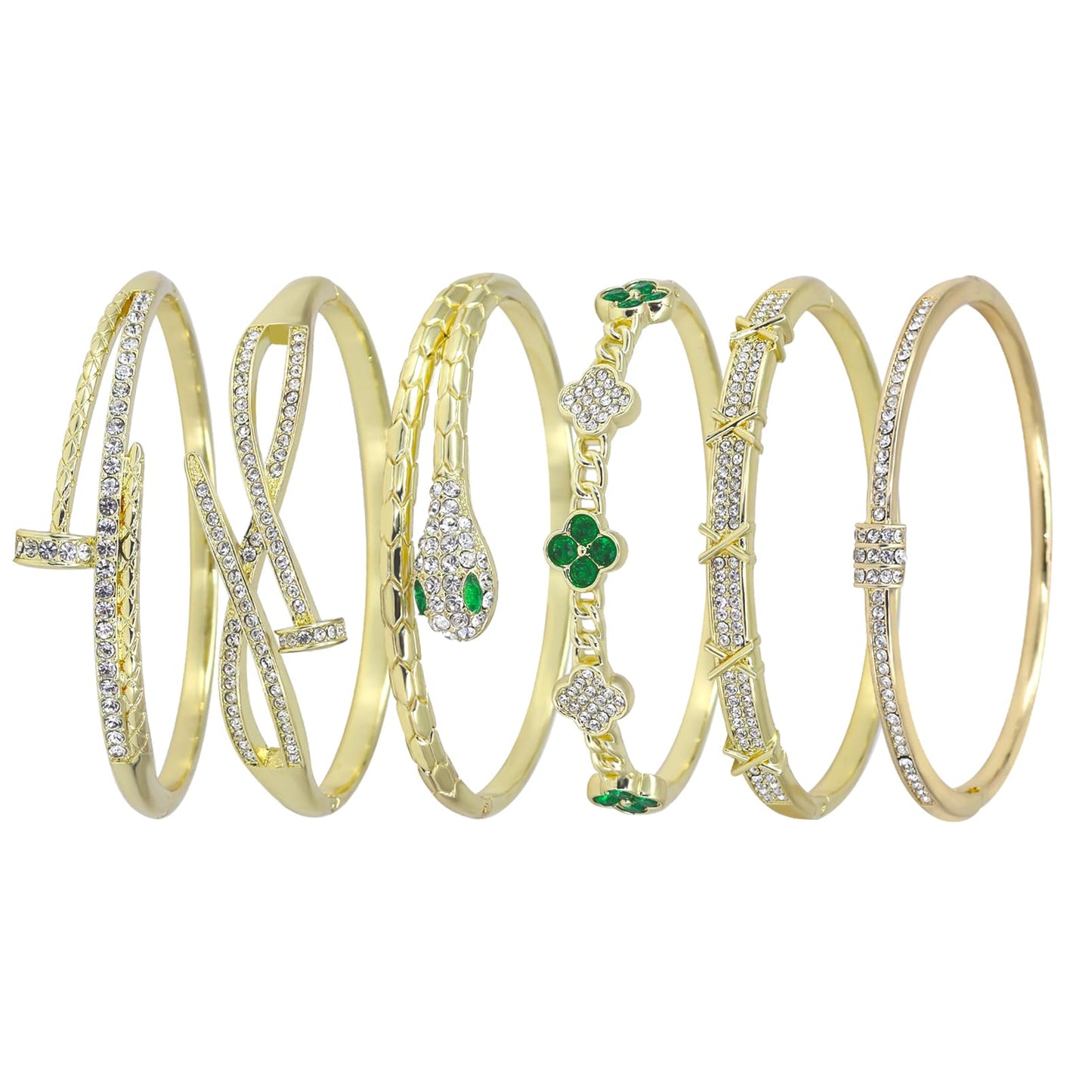 6PCS Gold Bangle Bracelet Set for Women, Light Luxury High-End Designer Style, Zinc Alloy with Cubic Zirconia, Stackable, Ideal Gift for Birthday Christmas Valentine's Day Mother's Day