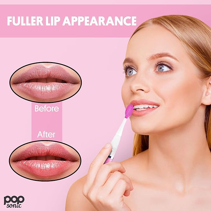 Lip Exfoliator w/AAA Battery (Pink) - Silicone Lip Brush for Dry, Chapped, & Chafing Lips - Soft Bristle Lip Brush Exfoliating Tool for Smooth, Luscious Lips - Lip Products for Women & Men