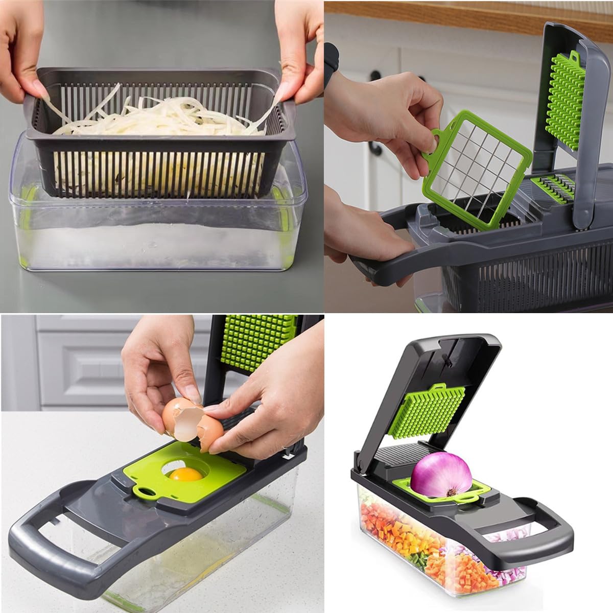 Vegetable Chopper with Container, Multifunctional 14-in-1 Food Veggie Chopper Cutter Slicer for Salad Onion Potato Carrot Garlic, Essential Kitchen Gadgets (Gray)