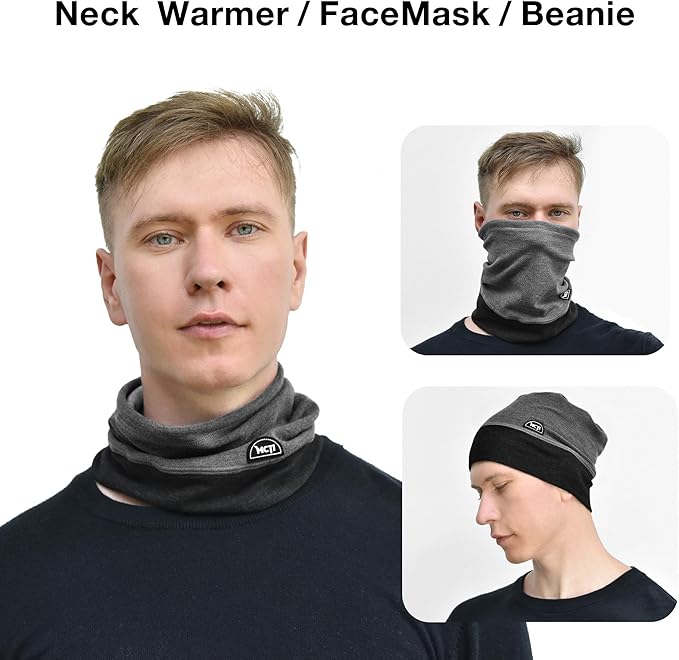MCTi Neck Gaiter Warmer Winter Fleece Scarves Beanie Hat for Skiing Cycling Elastic Closure