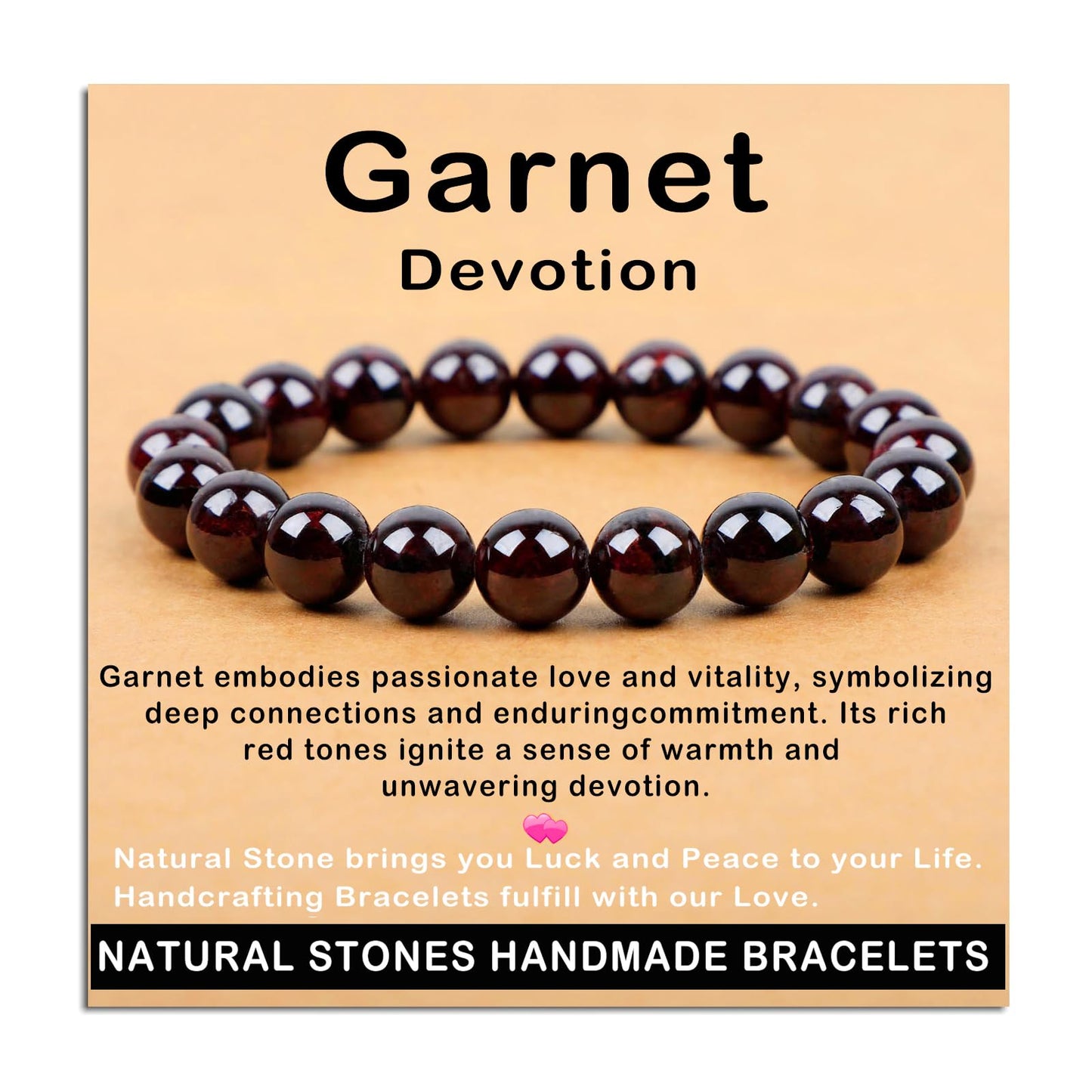 AD Beads Handmade Gemstone Stretch Elastic Bracelet Crystal Healing Reiki Nature's Beauty and Spiritual Essence Unisex (10mm, Garnet (Devotion))