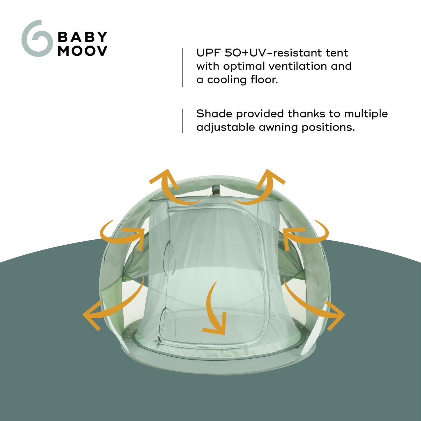 Babymoov Moov & Protect Anti-UV Cooling Beach Tent for Babies with Integrated Mosquito Net, Portable, Green Lagoon (Summer 2025 Edition)