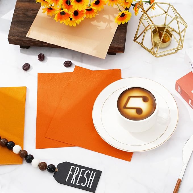 Whaline 150 Pack Fall Color Orange Napkins 6.5 x 6.5 Inch 3 Colors Disposable Paper Napkins Orange Theme Fall Dinner Napkins for Autumn Thanksgiving Party Celebration Supplies Table Decorations
