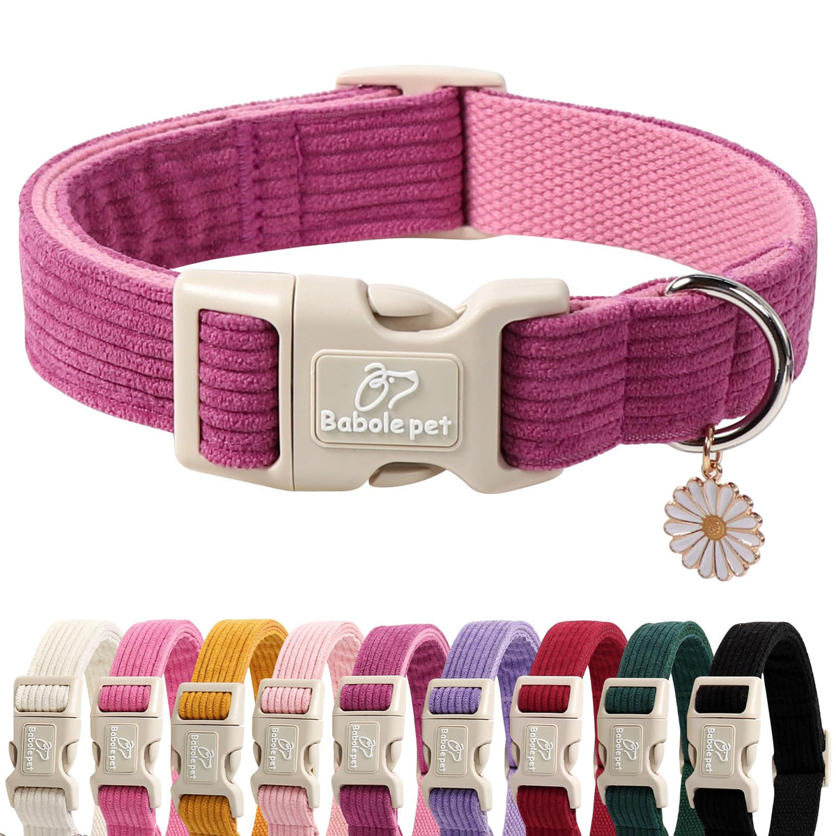 Babole Pet Nylon Dog Collar - Adjustable Rose Red Soft Webbing Dog Collars for Small Medium Large Dogs Boy Girl Puppy Collar with Safety Metal Buckle M