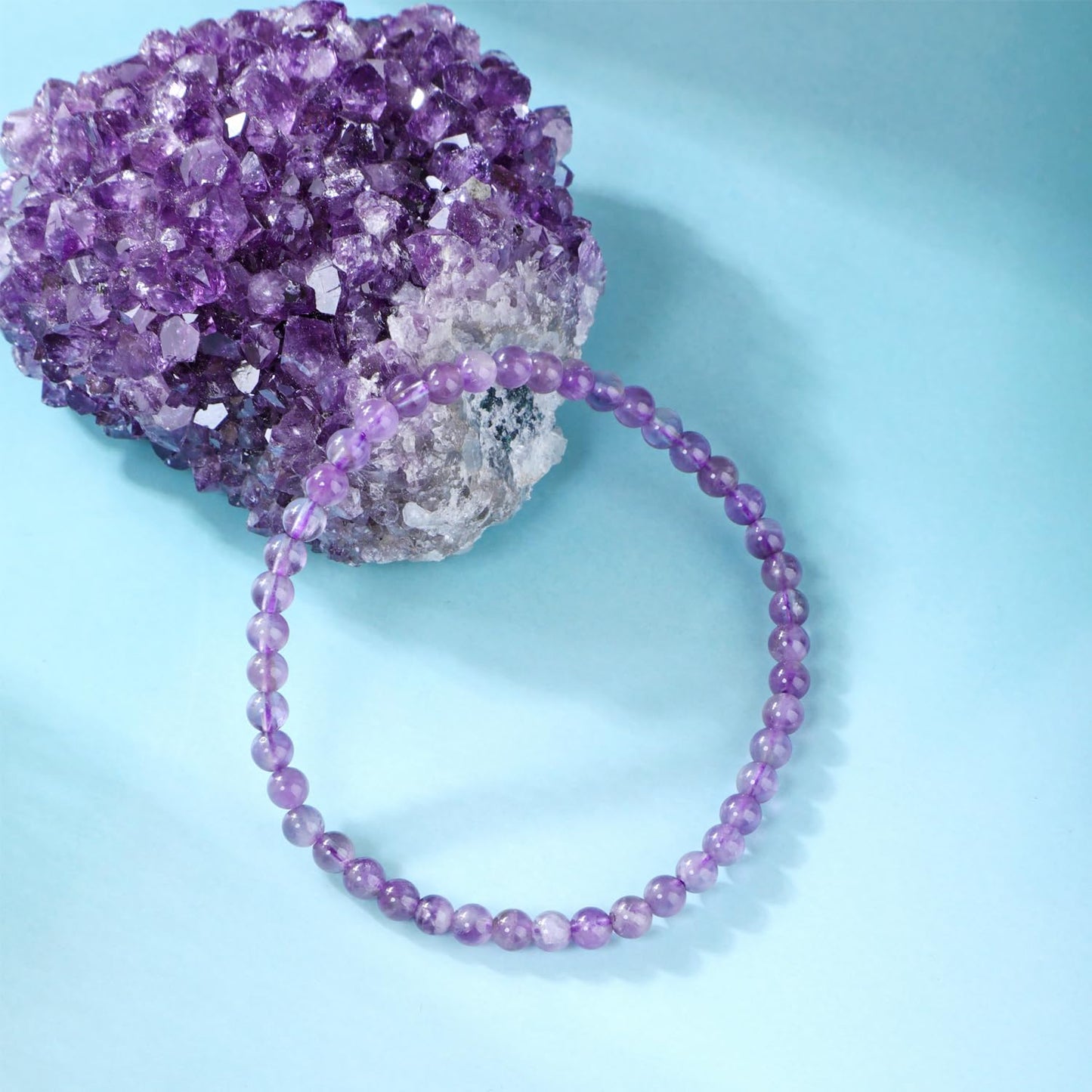 Bymitel 4mm Amethyst - Handmade Reiki Gemstone Stretch Bracelet, Natural Beauty & Spiritual Essence, Crystal Healing for Unisex Adults