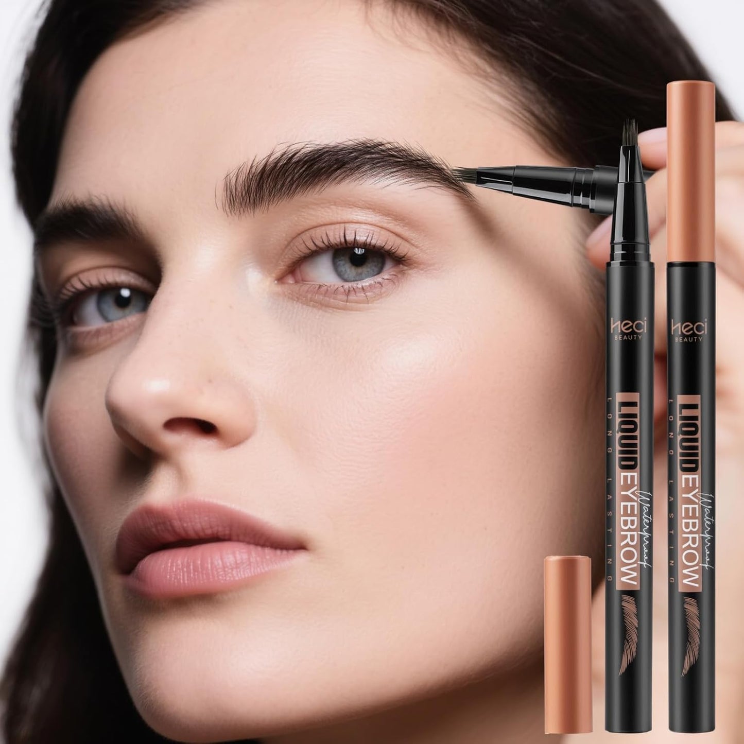 Microblading Eyebrow Pen - Waterproof Liquid Eyebrow Pencil with Angled Eyebrow Brush, Shapes & Fills Hair-Like Looking Brows, Lasts All-Day,Eye brow Pencil for Women and Girls Makeup,Soft Black